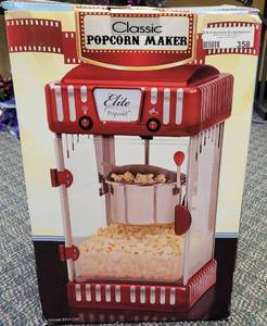 lot 358 image: ELITE ELECTRIC TABLETOP POPCORN KETTLE MAKER EPM-250, RETRO CARNIVAL AS SHOWN. NEW IN BOX.