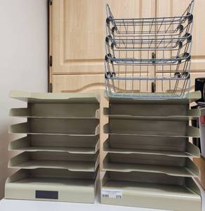 lot 370 image: (3) METAL OFFICE  DESK PAPER SORTING TRAYS AS SHOWN.