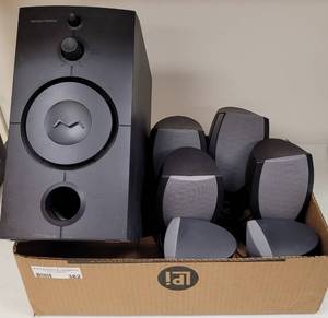lot 382 image: HARMAN KARDON HK 395 COMPUTER SPEAKER SYSTEM WITH SUBWOOFER AND SATELLITE AS SHOWN.