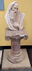 lot 268 image: LARGE RELIGIOUS THEMED BUST  STATUE AS SHOWN. HEAVY. APPROX. 18 W x 38 H x 18 D.