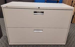 lot 274 image: HON METAL 2-DRAWER LATERAL FILE CABINET AS SHOWN. APPROX. 42 W x 19.25 D x 28 H.