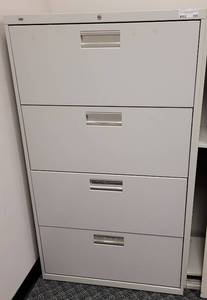 lot 285 image: HON METAL 4-DRAWER LATERAL FILE CABINET AS SHOWN. APPROX. 30 W x 19 D x 53 H.