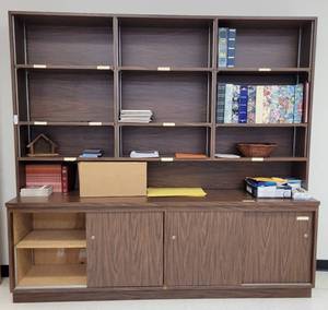 lot 396 image: LARGE SIZE STORAGE CABINET WITH SHELVING IN STYLE SHOWN.