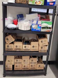 lot 398 image: 3-TIER PLASTIC SHELF AS SHOWN. CONTENTS NOT INCLUDED