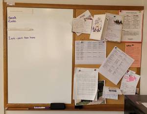 lot 402 image: CORK BULLETIN  DRY ERASE BOARD COMBO AS SHOWN.