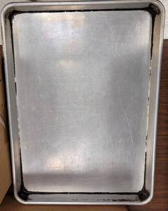 lot 472 image: (4) COMMERCIAL GRADE STAINLESS STEEL HALF SHEET BAKING PANS AS SHOWN. EACH APPROX. 18 W x 13 H. SOLD 4 X THE MONEY