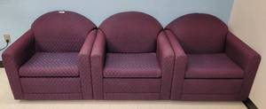 lot 483 image: (3) UPHOLSTERED CHAIRS IN STYLE SHOWN. EACH APPROX. 34 W x 34 H x 32.5 D. SOLD 3 X THE MONEY