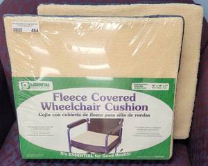 lot 484 image: FLEECE COVERED WHEELCHAIR CUSHIONS AS SHOWN.