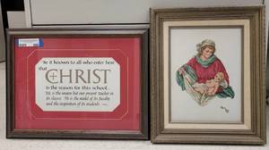 lot 500 image: (2) RELIGIOUS THEMED FRAMES AS SHOWN. APPROX. (1) 18.5 W x14 H. (1) 13.5 W x 16.5 H.
