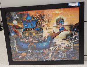 lot 503 image: FRAMED NOAHS ARK PUZZLE AS SHOWN. APPROX. 26.5 W x 20.75 H.