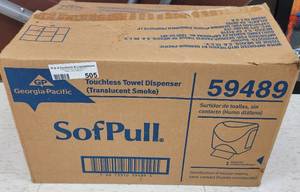 lot 505 image: GEORGIA PACIFIC SOFPULL TOUCHLESS TOWEL DISPENSER 59489 IN BOX AS SHOWN.