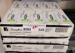 lot 526 image: (2) NEW PACKS 20 BOXES PER PACK OF SWINGLINE STAPLES 35108 AS SHOWN. SOLD 2 X THE MONEY