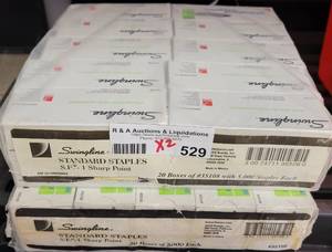 lot 529 image: (2) NEW PACKS 20 BOXES PER PACK OF SWINGLINE STAPLES 35108 AS SHOWN. SOLD 2 X THE MONEY