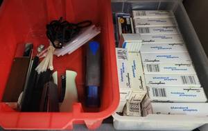 lot 530 image: STAPLERS, STAPLES, AND MORE AS SHOWN.