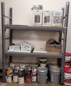 lot 540 image: HEAVY DUTY METAL SHELF UNIT AS SHOWN. CONTENTS NOT INCLUDED APPROX. 66 W x 84 H x 24 D. DELAYED PICK UP