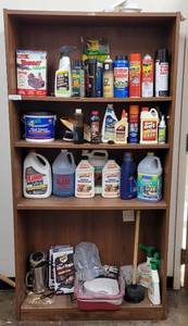 lot 541 image: 4-TIER SHELF UNIT WITH CONTENTS AS SHOWN. APPROX. 36 W x 71.5 H x 12 D.