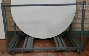 lot 590 image: LIFETIME ROLLING TABLE CART AS SHOWN. TABLES NOT INCLUDED APPROX. 32 12 W x 57 L x 39 H.