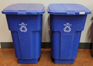 lot 606 image: (2) LARGE WHEELED RECYCLE BINS AS SHOWN. SOLD 2 X THE MONEY