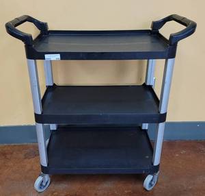 lot 648 image: WINCO 3 LEVEL UTILITY CART ON CASTERS AS SHOWN. APPROX. 33.5 W x 37 H x 17 D.