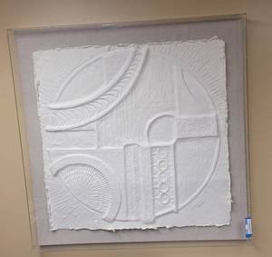 lot 675 image: LARGE G.P. MULLEN LIMITED EDITION PRESSED PAPER ART IN DESIGN SHOWN. FRAMED IN ACRYLIC SHADOW BOX STYLE FRAME. APPROX. 38.25 W x 38.25 H x 3 D.