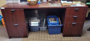 lot 678 image: OFFICE DESK IN STYLE SHOWN. CONTENTS NOT INCLUDED APPROX. 66 W x 29.25 H x 29.5 D.