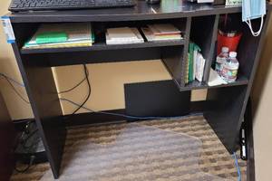 lot 680 image: COMPUTER DESK IN STYLE SHOWN. CONTENTS NOT INCLUDED APPROX. 37 W x 30 H x 14.5 D.