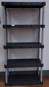lot 683 image: 4-TIER RUBBERMAID PLASTIC SHELF UNIT AS SHOWN. APPROX. 36 W x 72 H x 18 D. DELAYED PICK UP