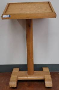 lot 694 image: WOODEN PORTABLE ROLLING PODIUM IN STYLE SHOWN. APPROX. 24 W x 46 H x 12 D.