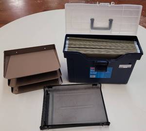 lot 696 image: LETTERLEGAL PORTABLE FILE TOTE PLUS LETTER TRAYS AS SHOWN.