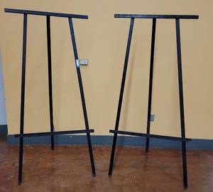 lot 698 image: (2) WOODEN EASELS IN STYLE SHOWN. APPROX. 34 W x 70.5 H x 28 D. SOLD 2 X THE MONEY