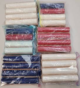 lot 700 image: (6) STACKS OF PLASTIC CASINO CHIPS WITH WOODEN RACKS AS SHOWN. SOLD 6 X THE MONEY