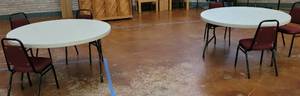 lot 711 image: (2) LIFETIME FOLDING ROUND TABLES AS SHOWN. EACH APPROX. 58.5 DIAMETER. SOLD 2 X THE MONEY