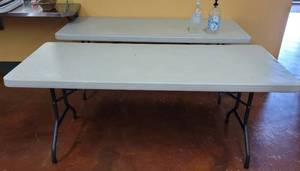 lot 715 image: (2) LIFETIME 6-FOOT FOLDING TABLES AS SHOWN. SOLD 2 X THE MONEY