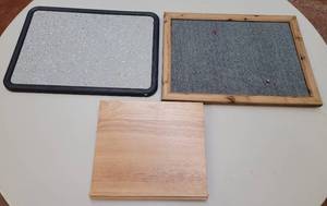 lot 725 image: (1) ROBERT SMITH TABLE TOP WOODEN BOOK STAND AND (2) BULLETIN BOARDS AS SHOWN.