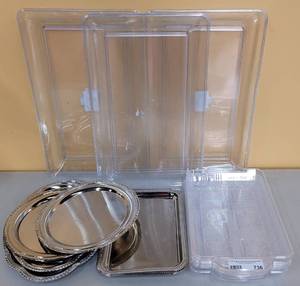 lot 736 image: LOT OF ASSORTED SERVING TRAYS AS SHOWN.