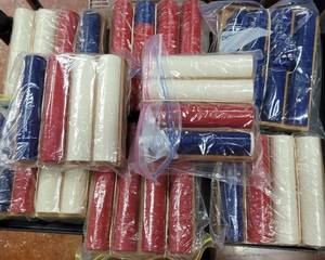 lot 763 image: (8) STACKS OF PLASTIC CASINO CHIPS WITH WOODEN RACKS AS SHOWN. SOLD 8 X THE MONEY
