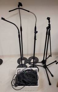 lot 780 image: LOT OF MICROPHONE STANDS AND CORDS AS SHOWN.