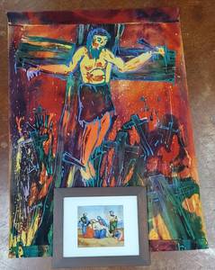 lot 794 image: RELIGIOUS THEMED BANNER AND FRAME AS SHOWN. APPROX. 36 W x 49.5 H. (BANNER)