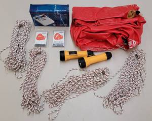lot 796 image: COLEMAN INFLATABLE MATTRESS, MIDLAND WEATHER ALERT RADIO, EMERGENCY BLANKETS AND MORE AS SHOWN.