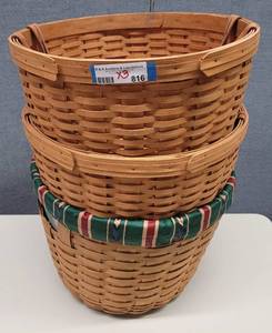 lot 816 image: (3) LARGE SIZE LONGABERGER BASKETS IN STYLE SHOWN. EACH APPROX. 17.25 W x 11.5 H. SOLD 3 X THE MONEY