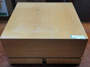 lot 852 image: WOODEN SQUARED STAND IN STYLE SHOWN. APPROX. 18 W x 18 D x 9 H.