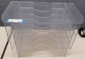 lot 861 image: HEAVY ACRYLIC ORGANIZER AS SHOWN. APPROX. 18 W x 10 D x 12.5 H.