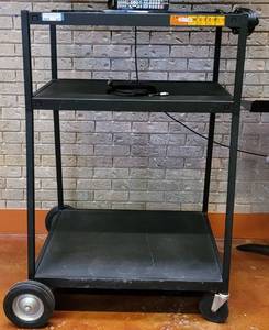 lot 621 image: HEAVY DUTY WHEELED AV CART WITH ELECTRIC STRIP AS SHOWN. CONTENTS NOT INCLUDED