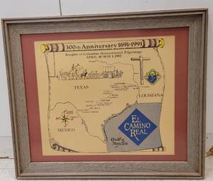 lot 876 image: LARGE 300TH ANNIVERSARY 1691 - 1991 KNIGHTS OF COLUMBUS QUINCENTENIAL PILGRIMAGE FRAME AS SHOWN. APPROX. 28 W x 24 H.