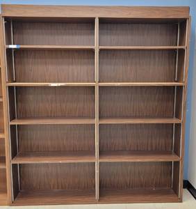 lot 239 image: 5-TIER DOUBLE WIDE BOOKCASE AS SHOWN. APPROX. 72 W x 80 H x 12 D.