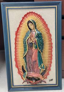 lot 887 image: LARGE 3-DIMENSIONAL VIRGIN OF GUADALUPE WALL FRAME AS SHOWN. MADE IN CELAYA, MEXICO. APPROX. 16 W x 25 H. SEE PICTURES