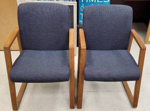 lot 893 image: (2) UPHOLSTERED CHAIRS WITH WOODEN FRAME IN STYLE SHOWN. SOLD 2 X THE MONEY