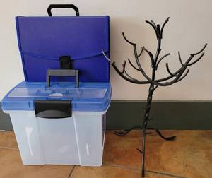 lot 905 image: FILE KEEPER BOXES AND METAL DECORATIVE TREE AS SHOWN.