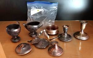 lot 43 image: ASSORTMENT OF STERLING SILVER ANTIQUES AS SHOWN