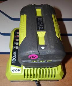 lot 221 image: RYOBI LITHIUM 40V BATTERY AND CHARGER